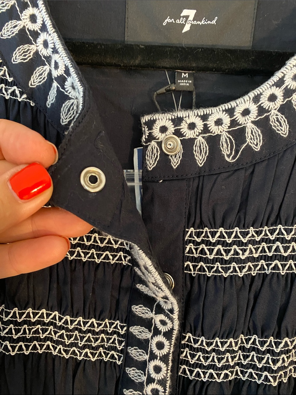 7 for all Mankind: Embroidered Peasant Jacket in Navy and White - Picture 3 of 6